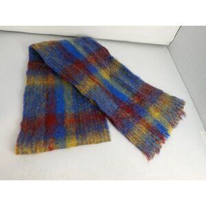 Donegal Design Mohair Wool Scarf/Wrap 70" X 9" Turquoise/Golden Yellow/Burgundy